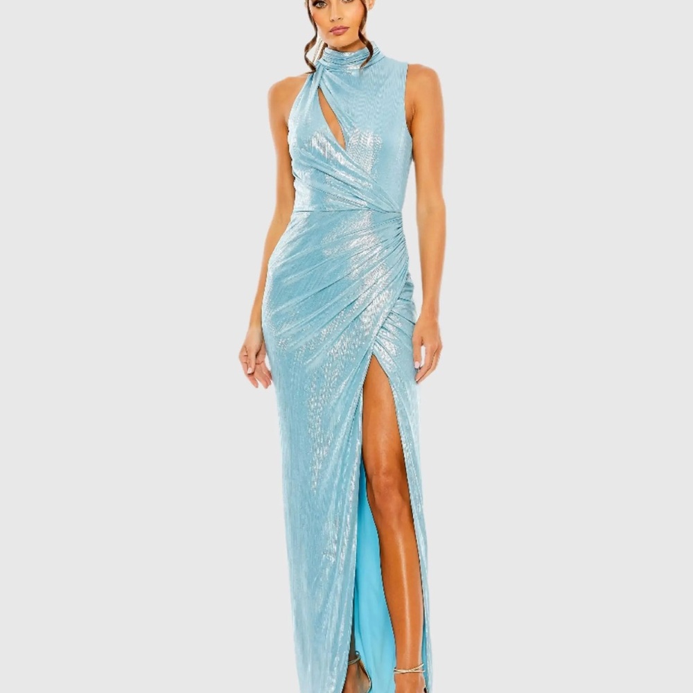 Mac Duggal Shimmering Aqua Maxi Dress